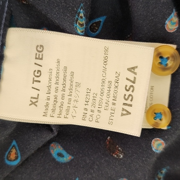 VISSLA Men's Blue Patterned Cotton Button-down Collared Shirt Casual XL - Picture 6 of 10